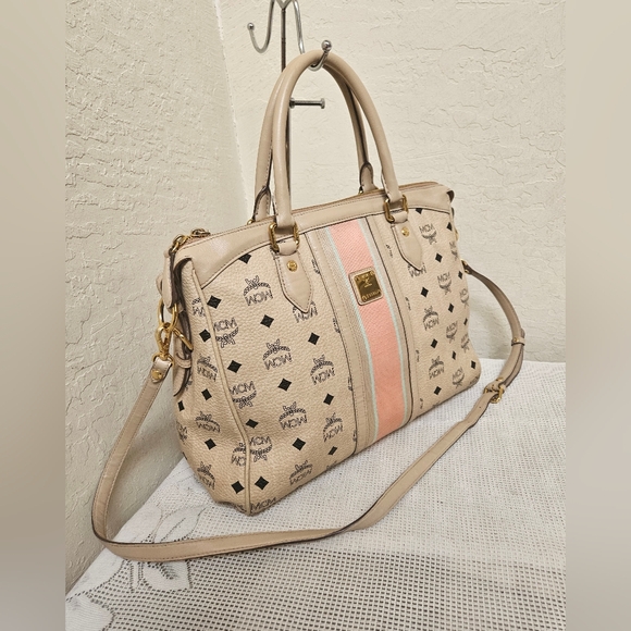 MCM Cream Handbag With Long Handle Satchel AUTHENTIC - Picture 3 of 16